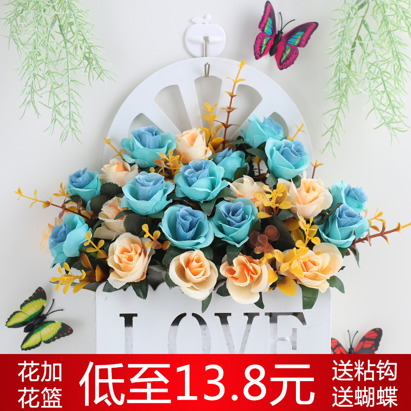 Hanging wall fake flower wall decorated flower small fresh wall hanging piece simulation plastic flower basket living room wall flower