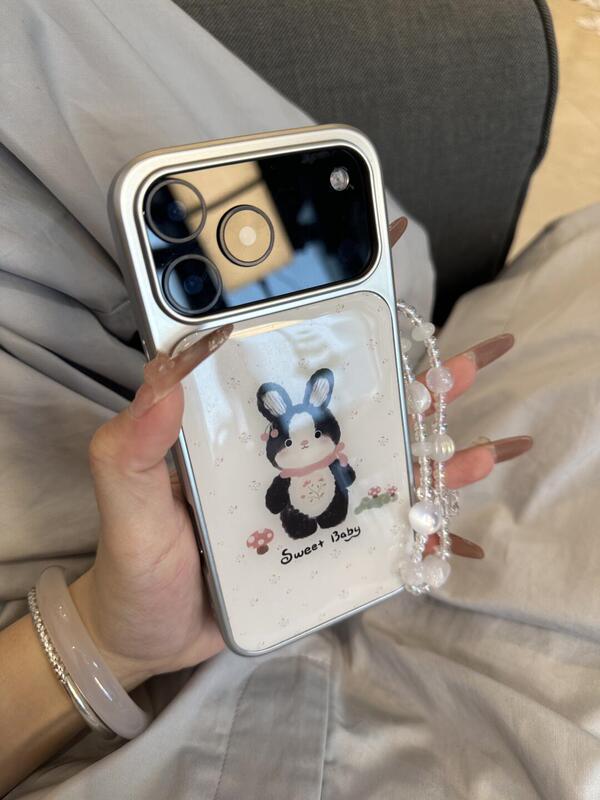 Xiduo Si Korean-Style Cute Floral Mushroom Little Black Rabbit Case Suitable for iPhone 17 Pro Max Apple 16/15 New Model Phone Case