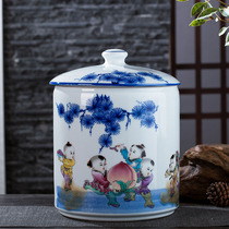 Jingdezhen ceramic pastel landscape figure large storage tank vase living room countertop porch ornaments