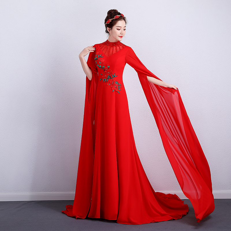20 19 19-year new guzheng to serve on stage suit for long version of large red conspicuate dress for adult performance