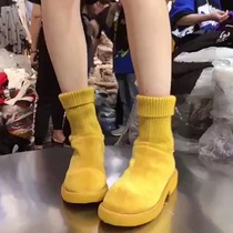 European Station 2018 Autumn Winter New Genuine Leather Flat-bottomed Socks Boots Short Boots Woman 100 hitch slim stretch hair wool boots