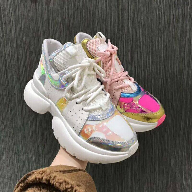 European station women's shoes color matching cowhide wild Zhixun shoes super hot net red sports shoes women's ins thick-soled casual shoes trend