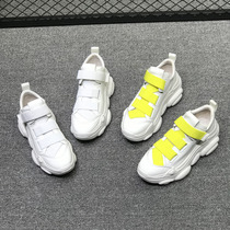 Europe Station 2019 Spring New Genuine Leather Thick Base Old Daddy Shoes Woman Pine Pastry Sneakers Magic Sticker 100 Hitch Casual Shoes