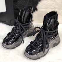 Snowy boots female fur integrated 2020 Winter new Fashion waterproof lacing cotton shoes thickened warm thick bottom short boots