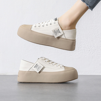 Xiaohongshu planting treasure model~Genuine leather thick-soled Xiaobai girl 2023 spring and summer new style two-wear footwear