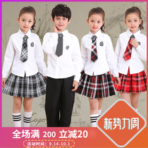 Children 61 kindergarten garden clothes Summer clothes Class clothes suit British primary school uniform pants long-sleeved white shirt female