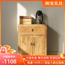 Elm bedside table retro furniture New Chinese cabinet Chinese log all solid wood bedroom small locker paint-free board