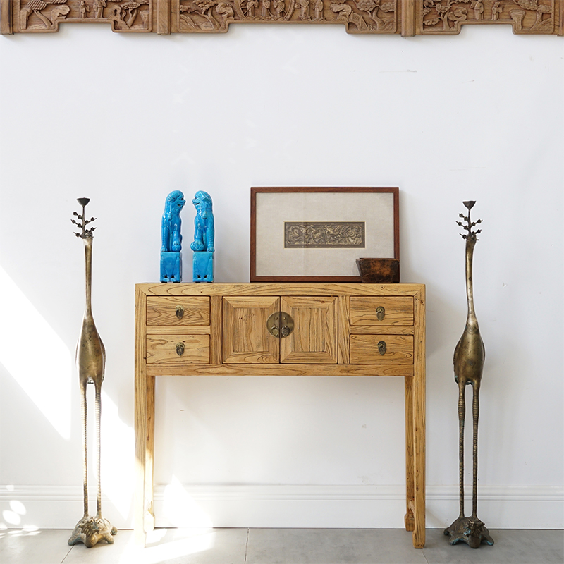Retro tall cabinet solid wood porch cabinet Chinese style tall cabinet elm side cabinet old porch table log porch table