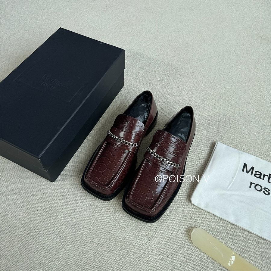 🔥 Martine rose square-toe chain crocodile-embossed loafer