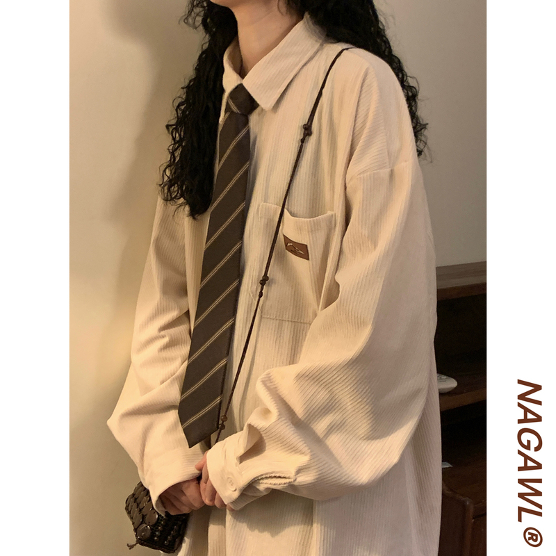 Naga LAOSHU Spring and Autumn Japanese Retro Preppy Style Corduroy Solid Color Base Shirt Long-Sleeve Shirt Top Trendy Naga LAOSHU Spring and Autumn Japanese Retro Preppy Style Corduroy Solid Color Base Shirt Long-Sleeve Shirt Top Trendy