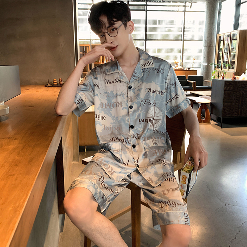 Pajamas men's summer ice silk thin short-sleeved shorts 2021 new simulation silk spring and summer homewear suit