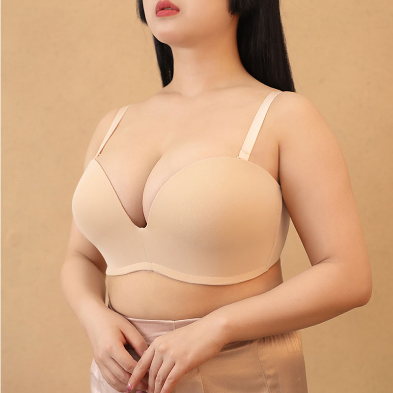 Strapless underwear women's big breasts show small thin seamless invisible bra fat mm no steel ring gathered tube top to prevent sagging - Taobao