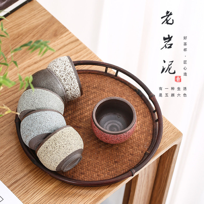 Full hand wood cup cup ceramic tea cup retro - wood burning single cup cup large master cup