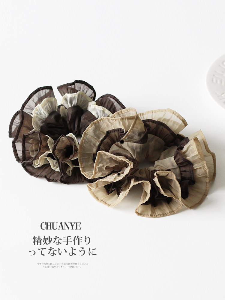Kawano Korean retro brown mesh hair tie for women with double-layer ruffle design headband and atmospheric ponytail hair tie