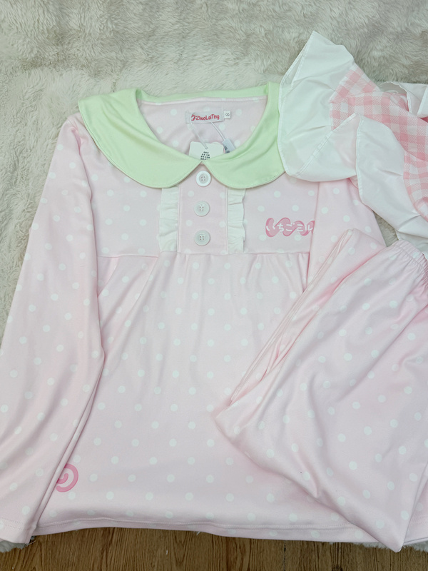 Derong Polka Dot Strawberry Pajamas - Rabbit Peach Original Autumn and Winter Long Sleeve Plush Pajamas Homewear Set Derong Polka Dot Strawberry Pajamas - Rabbit Peach Original Autumn and Winter Long Sleeve Plush Pajamas Homewear Set