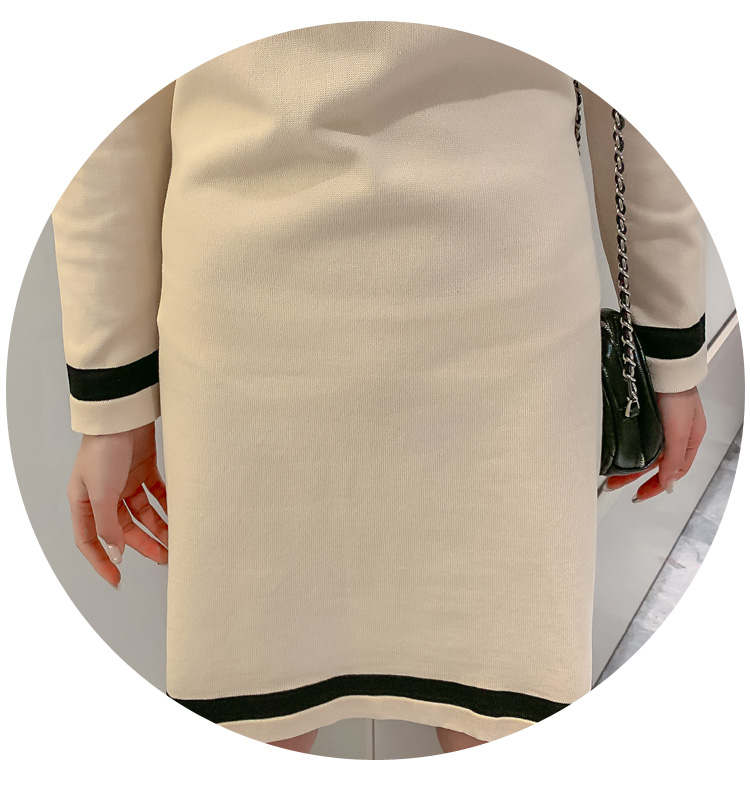 VK旗艦店 韓國風V領針織拚色長袖洋裝