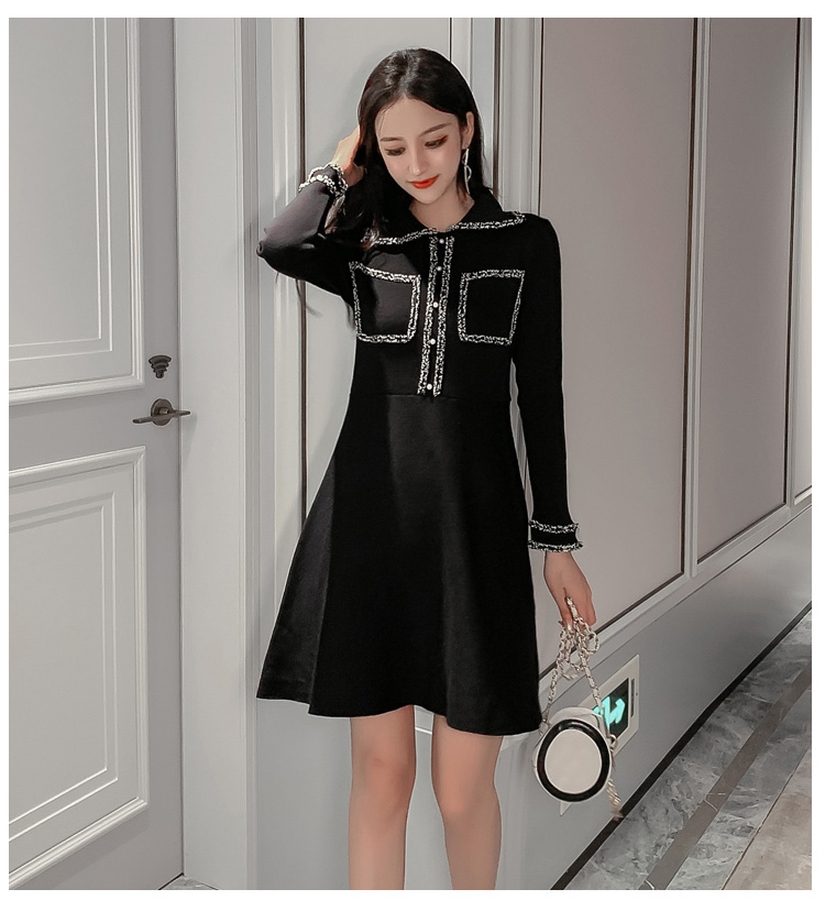 VK旗艦店 韓國風收腰POLO領純色針織長袖洋裝