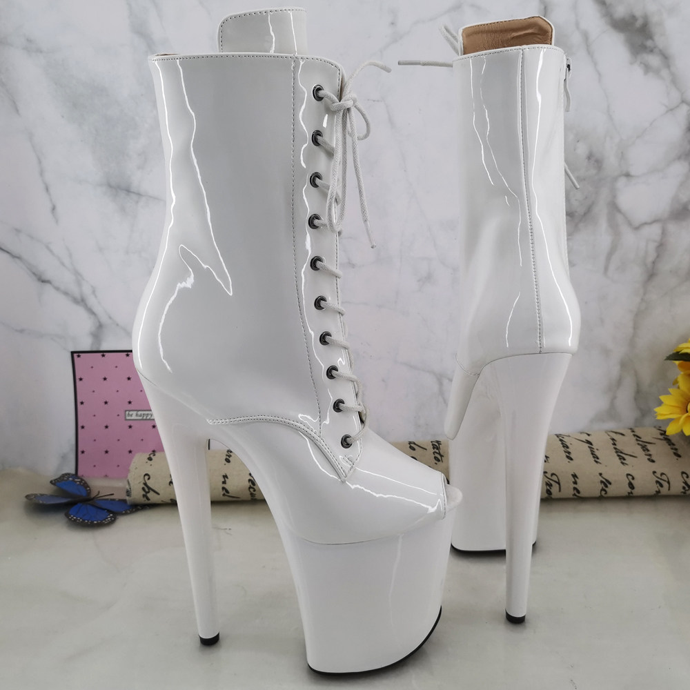 Leecabe's new fish-billed high-heeled women's boots catwalk lace-up pole dancing boots sex model high heels 3K