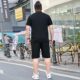 Extra fat and enlarged summer loose suit for men, embroidered short-sleeved shorts, fat man, thin style, trendy large size matching set