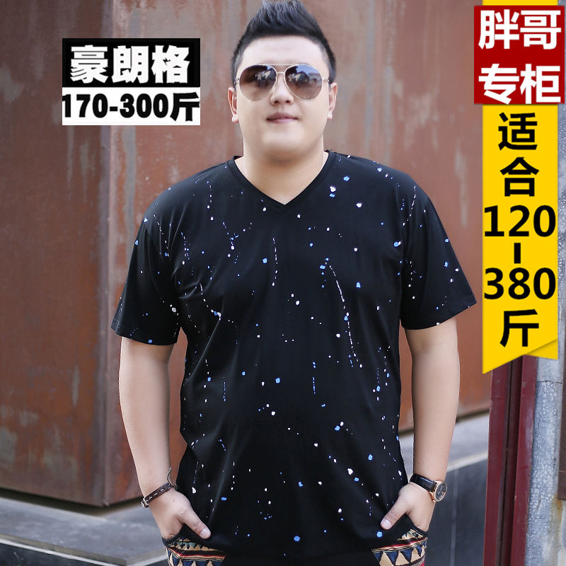 特大号男士体恤300斤短袖T恤时尚夏装加肥加大号肥佬胖子男装宽松