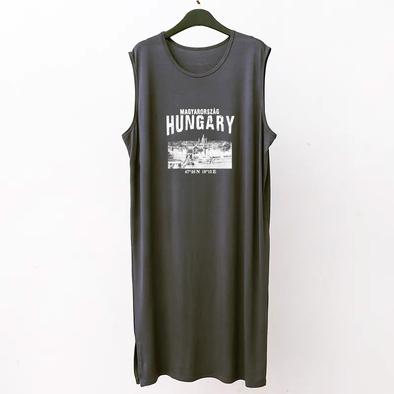 Retro Style Men's Nightgown Cotton Loose Plus Size Round Neck Sleeveless Vest Dress Mid-Length All-In-One Nightgown Summer