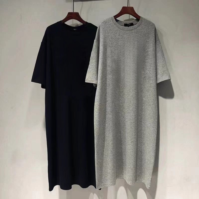 Pure Cotton Solid Color Short-Sleeved T-Shirt Pajamas for Men, Summer Style, Simple and High-End, Thin, Mid-Length Nightgown, All-In-One Nightgown