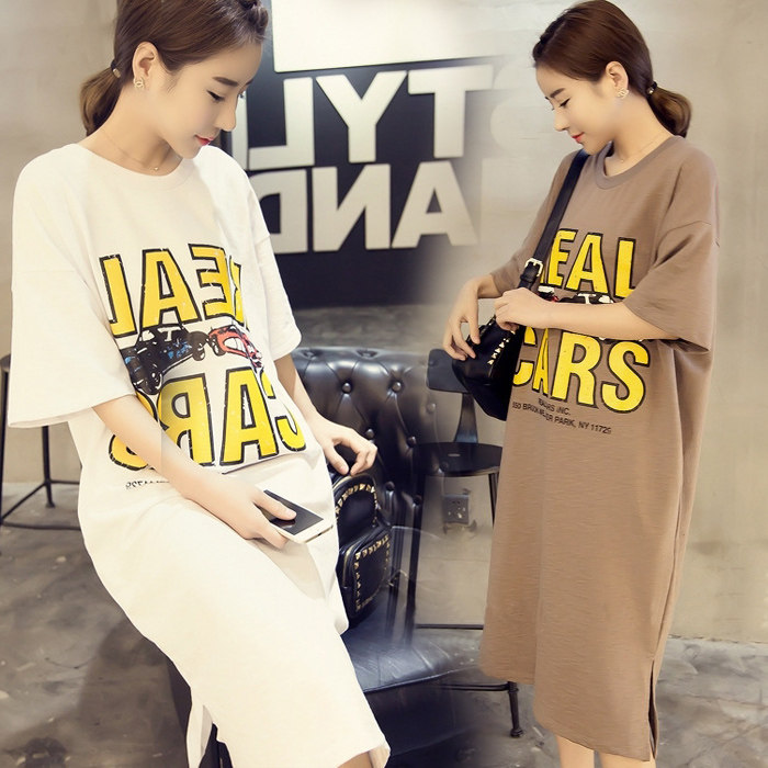 Maternity clothes summer clothes cotton short-sleeved t-shirt Korean version loose plus fertilizer plus size 200 catties medium and long version of the dress