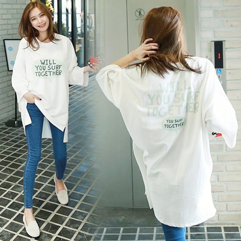 Fat Mm Plus Fat Increase Code 200 Catty Pregnant Woman Blouses Korean Version Loose Medium Long Version Fashion Boomer Summer Short Sleeve T-shirt