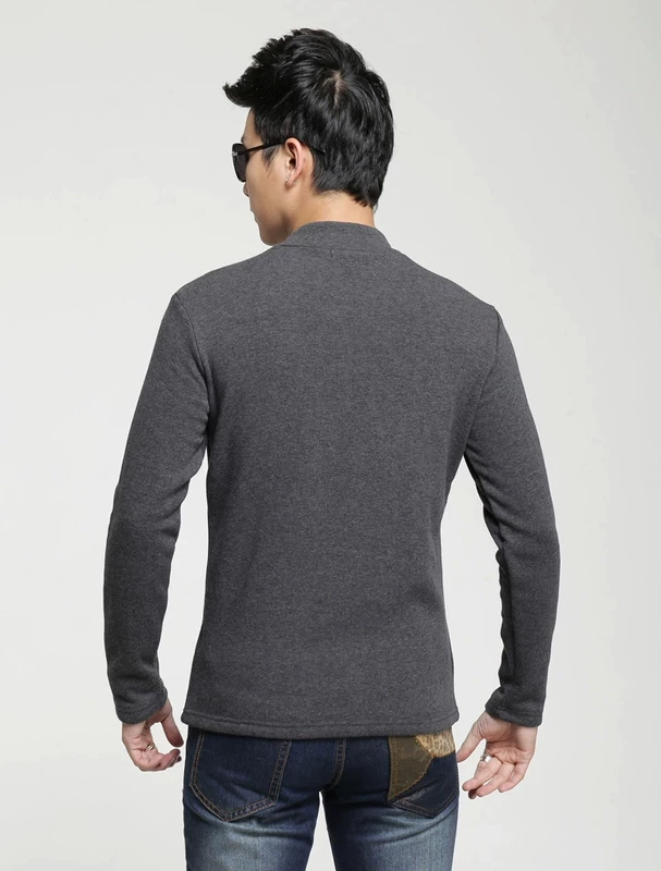 Mùa đông nam đồ lót nhiệt cotton dài tay nửa cổ áo sơ mi đáy cộng với nhung dày áo thun mỏng không xuống nhung nam