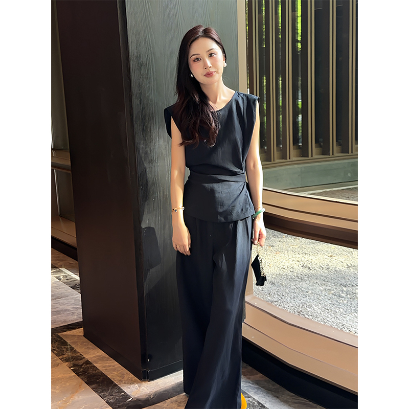 Yoyo Step【Linen Suit】Lyocell Sleeveless Vest for Women, Summer Design Casual Pants Two-Piece Set