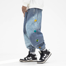 NOAY National Tide Street hip hop embroidery loose jeans men autumn and winter splicing Joker casual toe long pants
