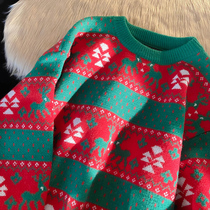 NOAY homemade couples 2021 autumn and winter stitching Christmas sweater for men and women loose Joker round neck knitwear