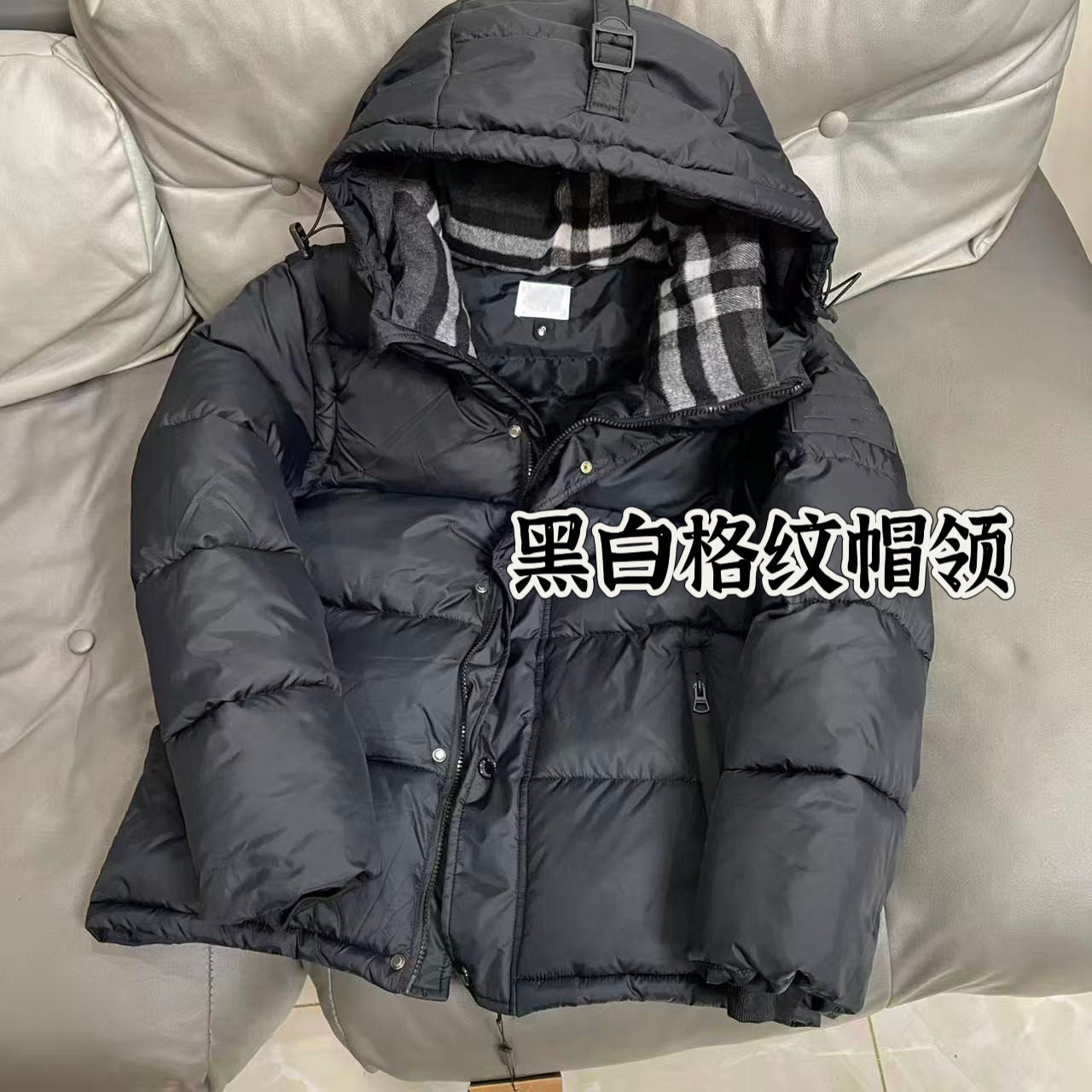 iTiNS2025冬季新款男女同款格子棉服外套加厚保暖连帽面包拆卸袖 3
