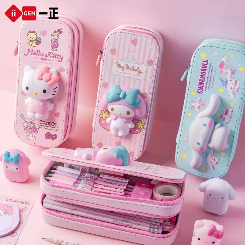 Двойной слой ударопрочный вместительный пенал Sanrio, антистресс, подарок на день рождения, Cinnamoroll