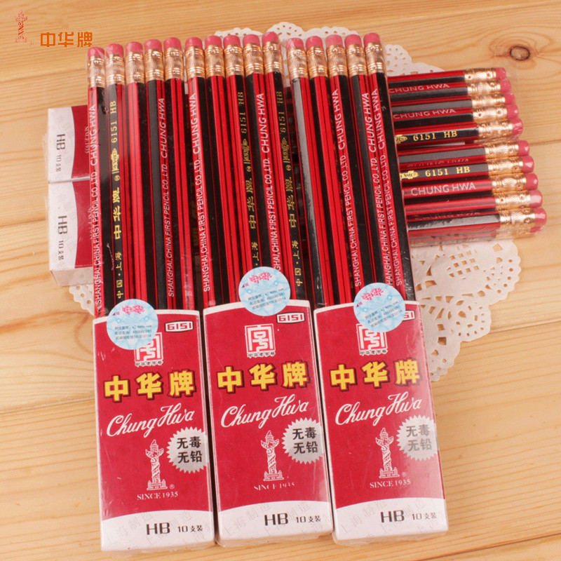 Chinese pencil 6151 pencil Shanghai writing HB rubber head pencil student wooden pencil 48