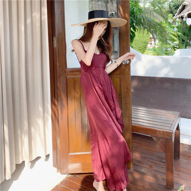 VK旗艦店 韓系露背雙開叉不規則飄逸無袖洋裝