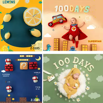 Cute creative baby photo full moon newborn 100 days old selfie children photo studio photography background paper
