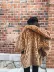 Siêu đại dương Hàn Quốc hợp thời trang Plush Leopard Faux Fur Áo dài Pleat Loose Thin Áo ấm dạ lông cừu Faux Fur