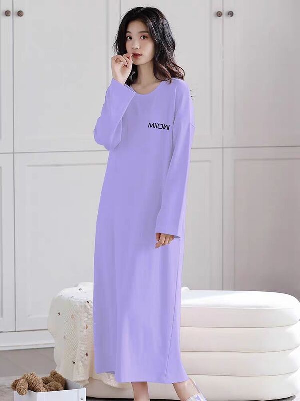 De Rong Women's Extra-Long Nightgown, Ankle-Length, Long-Sleeved, Autumn and Winter Robe, Long Dress, Pajamas, Plus Size 150kg Loungewear