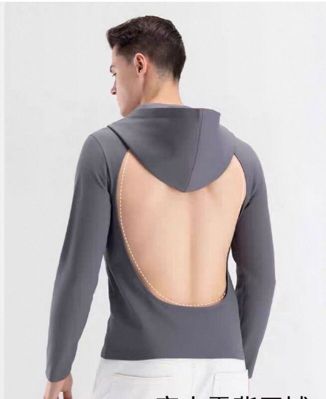 Sunbathing Top for Men and Women, Backless Ice Silk Three-Season Hooded Long-Sleeve T-Shirt, Outdoor Sunbathing Essential, Plus Size 150kg