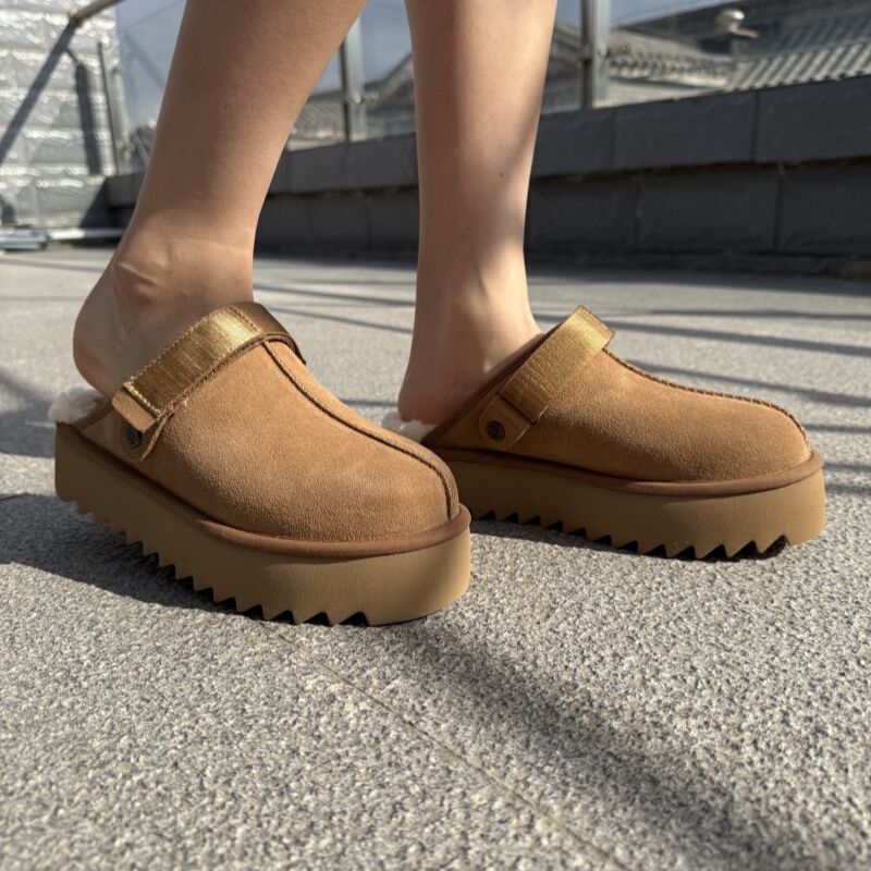 Authentic Ugg Autumn and Winter Women's Casual Thick-Soled Velcro Strap Mule Shoes, Two-Way Wear Closed-Toe Shoes 1166734