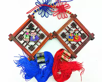 Korean Hanbok doll craft gift decoration pendant Knot wooden frame photo frame pendant Korean restaurant decoration Home decoration