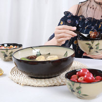 Yuquan bamboo leaf household ceramic bowl soup bowl noodle bowl rice bowl fish dish tableware creative hand-painted underglaze combination