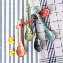 Yuquan ceramic small spoon Korean coffee spoon color creative personality stirring long handle spoon cute home spoon