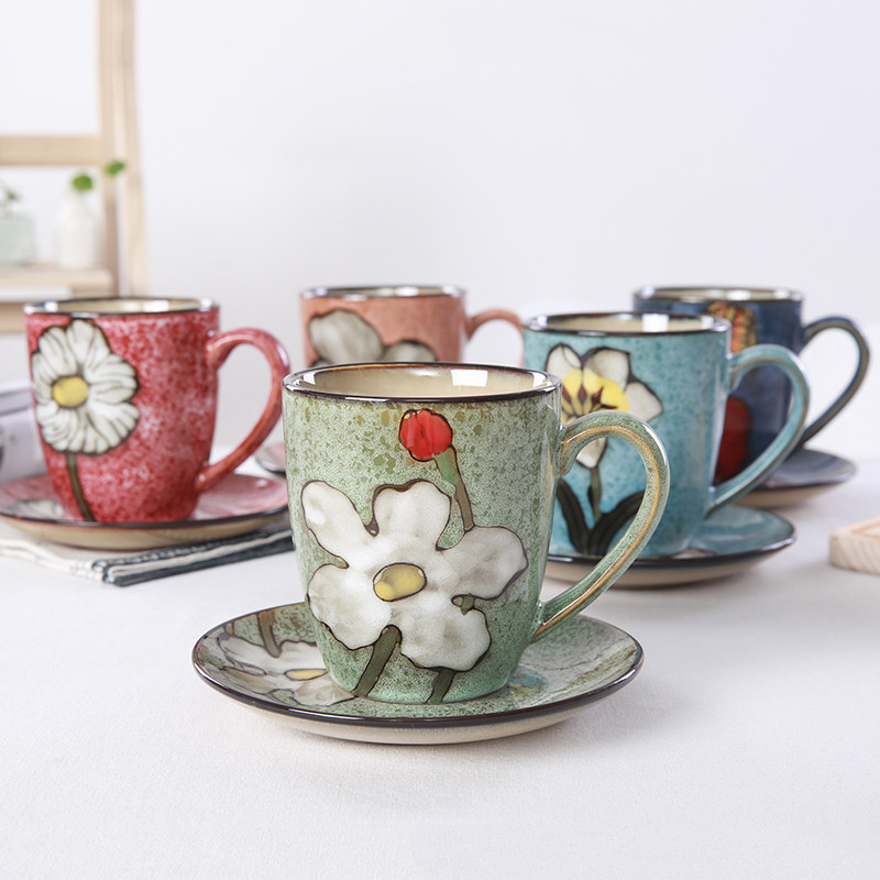 (Yuquan) Korean ceramic coffee cup set Creative simple water cup European mug for old home use