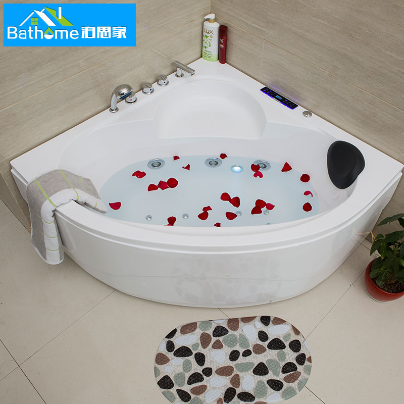 Acrylic triangle bathtub Small bathroom freestanding fan-shaped ordinary bath Massage surf tub 
