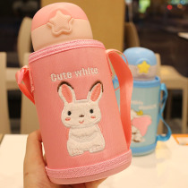Childrens thermos cup with straw dual-use kindergarten baby kettle Male and female primary school students fall cup cover Portable water cup