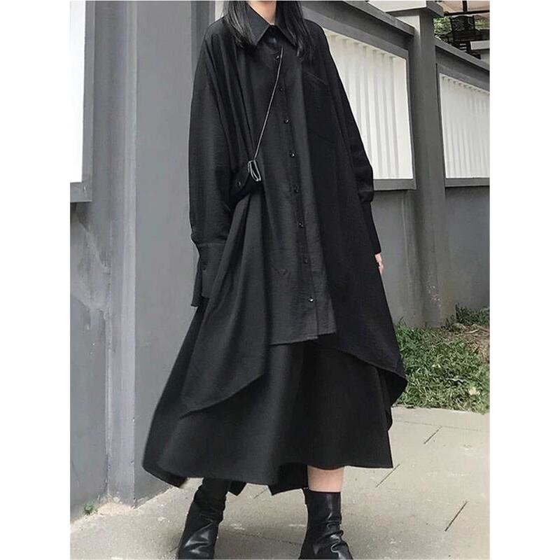 Yamamoto-Style Dark Asymmetrical Loose Long Shirt, Unisex, Cool and Unique Design Long Shirt Yamamoto-Style Dark Asymmetrical Loose Long Shirt, Unisex, Cool and Unique Design Long Shirt
