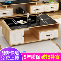 Coffee table table Living room household small apartment simple modern square tempered glass coffee table TV cabinet combination small tea table