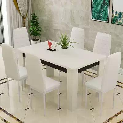 Dining table and chair combination Household small apartment modern simple rectangular dining table Tempered glass dining table saves space